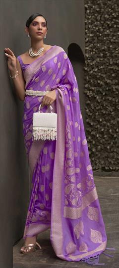 Party Wear, Traditional Purple and Violet color Saree in Art Silk, Silk fabric with South Weaving work : 1851914