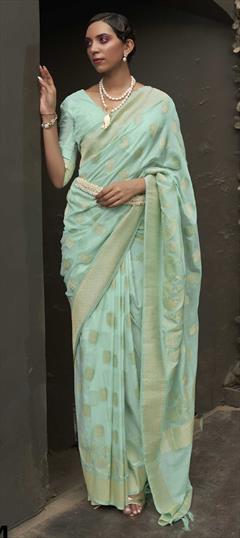 Party Wear, Traditional Blue color Saree in Art Silk, Silk fabric with South Weaving work : 1851916
