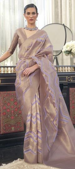 Traditional Gold, Purple and Violet color Saree in Organza Silk, Silk fabric with South Weaving work : 1851944