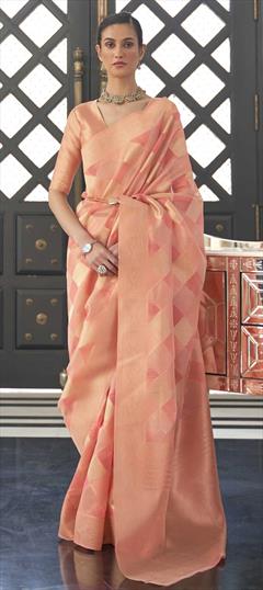 Traditional Gold, Pink and Majenta color Saree in Organza Silk, Silk fabric with South Weaving work : 1851946