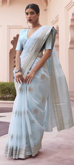 Traditional Blue color Saree in Linen fabric with Bengali Weaving work : 1851970