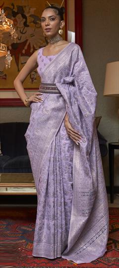 Party Wear, Traditional Purple and Violet color Saree in Art Silk, Silk fabric with South Weaving work : 1852036