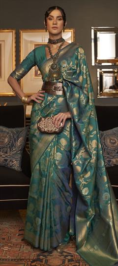 Traditional Green color Saree in Art Silk, Silk fabric with South Weaving work : 1852039