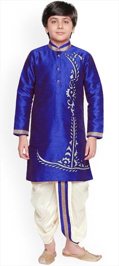 Blue color Boys Dhoti Kurta in Dupion Silk fabric with Fancy Work work : 1852078