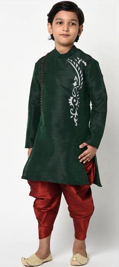 Green color Boys Dhoti Kurta in Dupion Silk fabric with Fancy Work work : 1852081