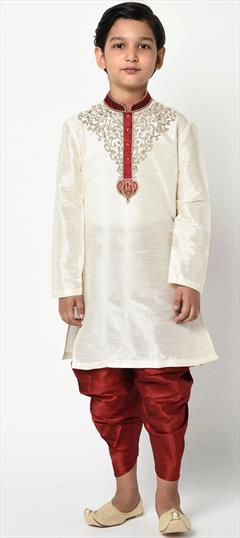 White and Off White color Boys Dhoti Kurta in Dupion Silk fabric with Thread work : 1852083
