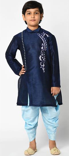Blue color Boys Dhoti Kurta in Dupion Silk fabric with Fancy Work work : 1852086