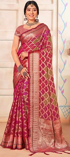 Festive Pink and Majenta color Saree in Organza Silk fabric with South Weaving work : 1852365