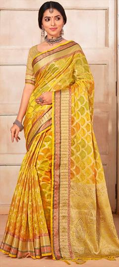 Festive Yellow color Saree in Organza Silk fabric with South Weaving work : 1852368