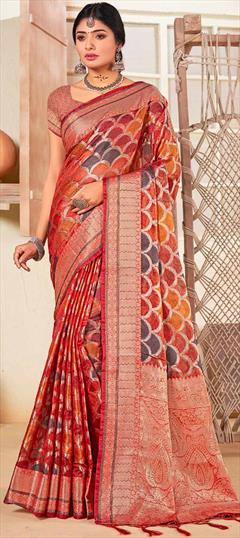 Festive Red and Maroon color Saree in Organza Silk fabric with South Weaving work : 1852374
