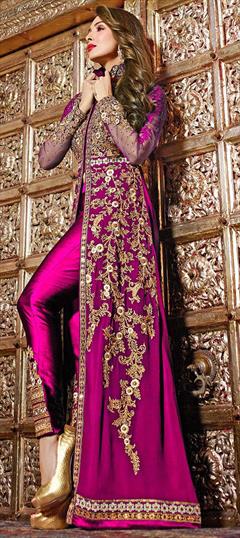 Bollywood, Designer Pink and Majenta color Salwar Kameez in Georgette fabric with Slits Embroidered, Stone, Thread, Zari work : 1853373