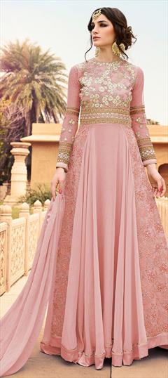 Bollywood, Designer Pink and Majenta color Salwar Kameez in Georgette fabric with Anarkali Embroidered, Stone, Thread, Zari work : 1853382