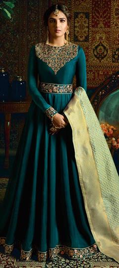 Bollywood Blue color Salwar Kameez in Georgette fabric with Anarkali Embroidered, Stone, Thread, Zari work : 1853470