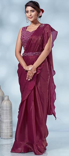 Festive, Reception Pink and Majenta color Readymade Saree in Art Silk, Silk fabric with Classic Sequence work : 1853575