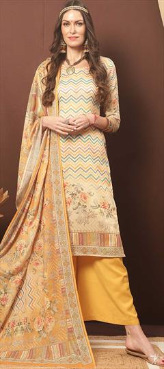 Festive, Party Wear Multicolor color Salwar Kameez in Blended Cotton fabric with Straight Printed, Resham work : 1853882