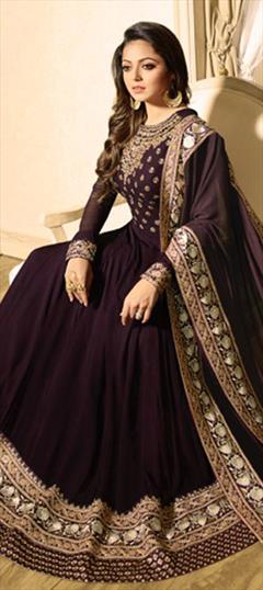 Bollywood, Designer Purple and Violet color Salwar Kameez in Georgette fabric with Anarkali Embroidered, Stone, Thread, Zari work : 1853906
