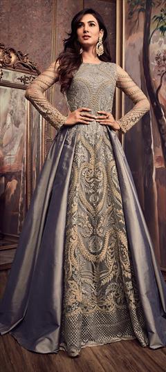 Bollywood, Designer Blue color Salwar Kameez in Silk fabric with Anarkali Embroidered, Stone, Thread, Zari work : 1853924