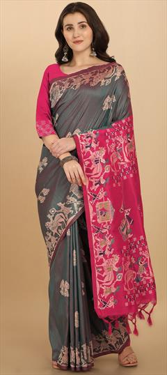 Traditional Green color Saree in Raw Silk, Silk fabric with South Weaving work : 1853960