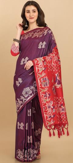Traditional Purple and Violet color Saree in Raw Silk, Silk fabric with South Weaving work : 1853967