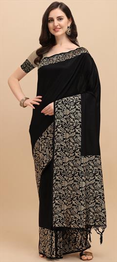 Traditional Black and Grey color Saree in Raw Silk, Silk fabric with South Weaving work : 1853976