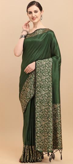 Traditional Green color Saree in Raw Silk, Silk fabric with South Weaving work : 1853977
