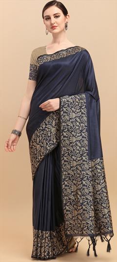 Traditional Blue color Saree in Raw Silk, Silk fabric with South Weaving work : 1853980