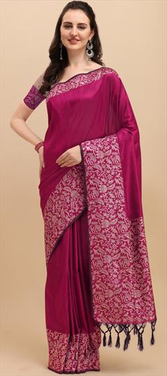 Traditional Pink and Majenta color Saree in Raw Silk, Silk fabric with South Weaving work : 1853987