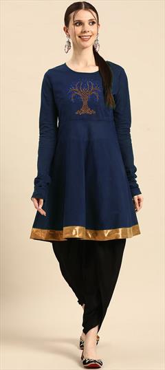 Party Wear Blue color Salwar Kameez in Rayon fabric with Patiala Embroidered work : 1853989