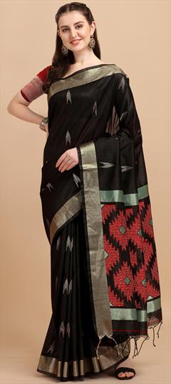 Traditional Black and Grey color Saree in Raw Silk, Silk fabric with South Sequence, Weaving work : 1854010