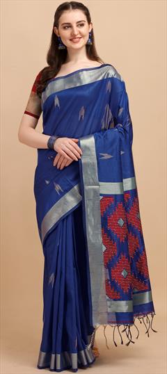 Traditional Blue color Saree in Raw Silk, Silk fabric with South Sequence, Weaving work : 1854012