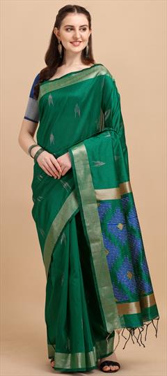 Traditional Green color Saree in Raw Silk, Silk fabric with South Sequence, Weaving work : 1854015