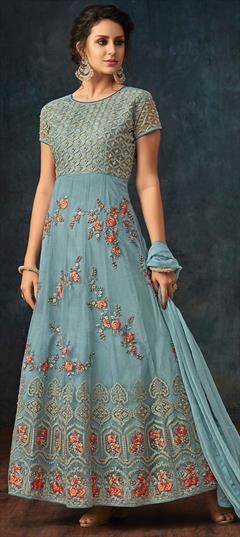 Bollywood, Designer Blue color Salwar Kameez in Net fabric with Anarkali Embroidered, Stone, Thread, Zari work : 1854067