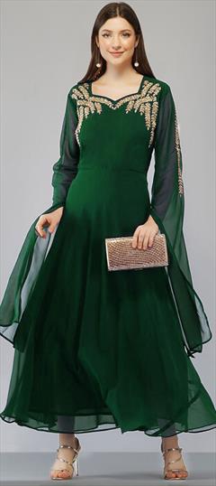 Party Wear Green color Salwar Kameez in Georgette fabric with Embroidered, Thread work : 1854311
