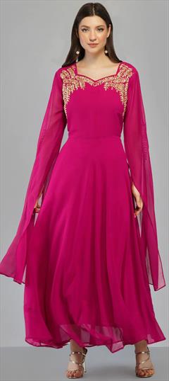 Party Wear Pink and Majenta color Salwar Kameez in Georgette fabric with Embroidered, Thread work : 1854317