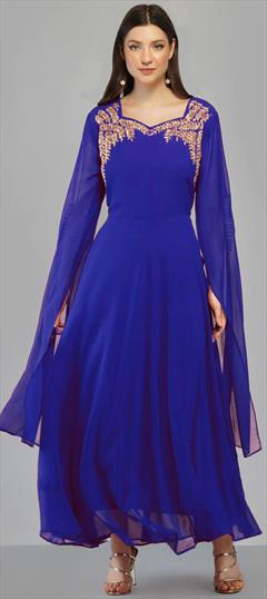 Party Wear Blue color Salwar Kameez in Georgette fabric with Embroidered, Thread work : 1854320