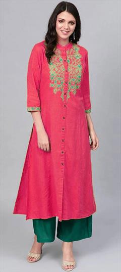 Party Wear Pink and Majenta color Salwar Kameez in Rayon fabric with Embroidered, Thread work : 1854321