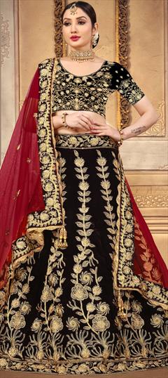Bridal, Wedding Black and Grey color Lehenga in Velvet fabric with A Line Bugle Beads, Stone, Zari work : 1854688