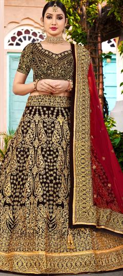 Bridal, Wedding Red and Maroon color Lehenga in Velvet fabric with A Line Bugle Beads, Stone, Zari work : 1854716