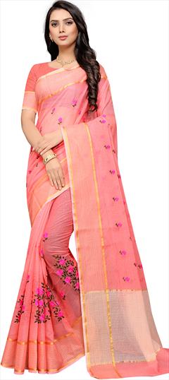 Traditional Pink and Majenta color Saree in Super Net fabric with Bengali Embroidered, Resham, Thread work : 1854722
