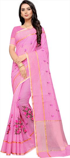Traditional Purple and Violet color Saree in Super Net fabric with Bengali Embroidered, Resham, Thread work : 1854725