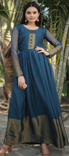 Party Wear Blue color Gown in Chiffon fabric with Thread, Zari work : 1855100