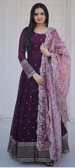 Party Wear Purple and Violet color Gown in Georgette fabric with Thread, Zari work : 1855105