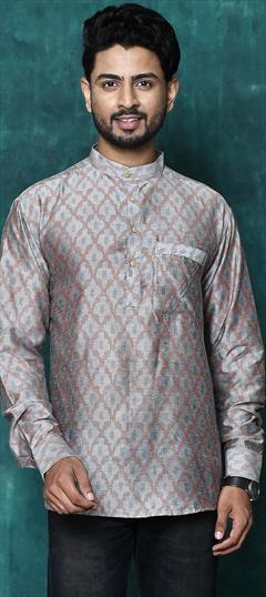 Black and Grey color Kurta in Cotton fabric with Printed work : 1855189