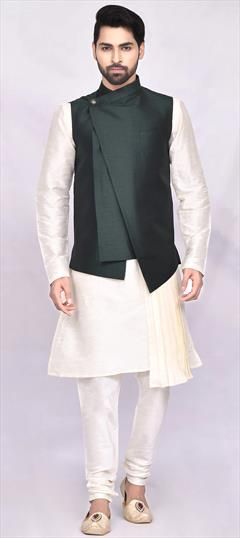 Beige and Brown color Kurta Pyjama with Jacket in Art Silk fabric with Thread work : 1855455