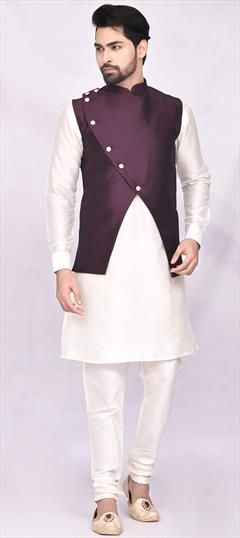 Beige and Brown color Kurta Pyjama with Jacket in Art Silk fabric with Thread work : 1855457