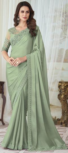 Party Wear, Reception, Wedding Green color Saree in Georgette fabric with Classic Embroidered, Sequence work : 1855600