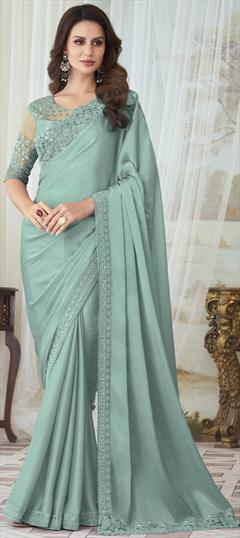 Party Wear, Reception, Wedding Blue color Saree in Georgette fabric with Classic Embroidered, Sequence work : 1855607