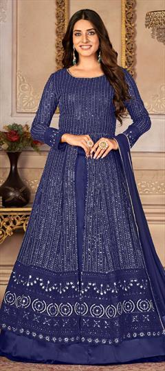Festive, Party Wear Blue color Long Lehenga Choli in Faux Georgette fabric with Embroidered, Sequence, Thread work : 1855649
