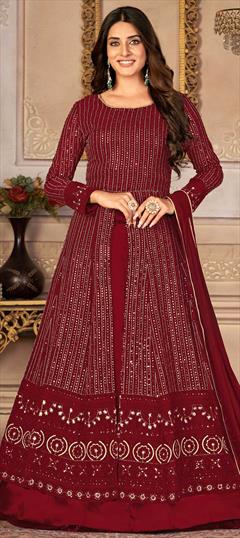 Festive, Party Wear Red and Maroon color Long Lehenga Choli in Faux Georgette fabric with Embroidered, Sequence, Thread work : 1855650