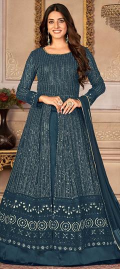 Festive, Party Wear Blue color Long Lehenga Choli in Georgette fabric with Embroidered, Sequence, Thread work : 1855655